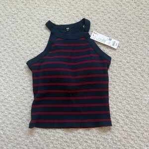 uniqlo blue/red striped halter neck tank top